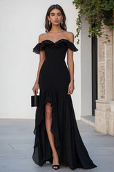 Schwarzes Schulterfreies Ballkleid aus Chiffon mit Schlitz